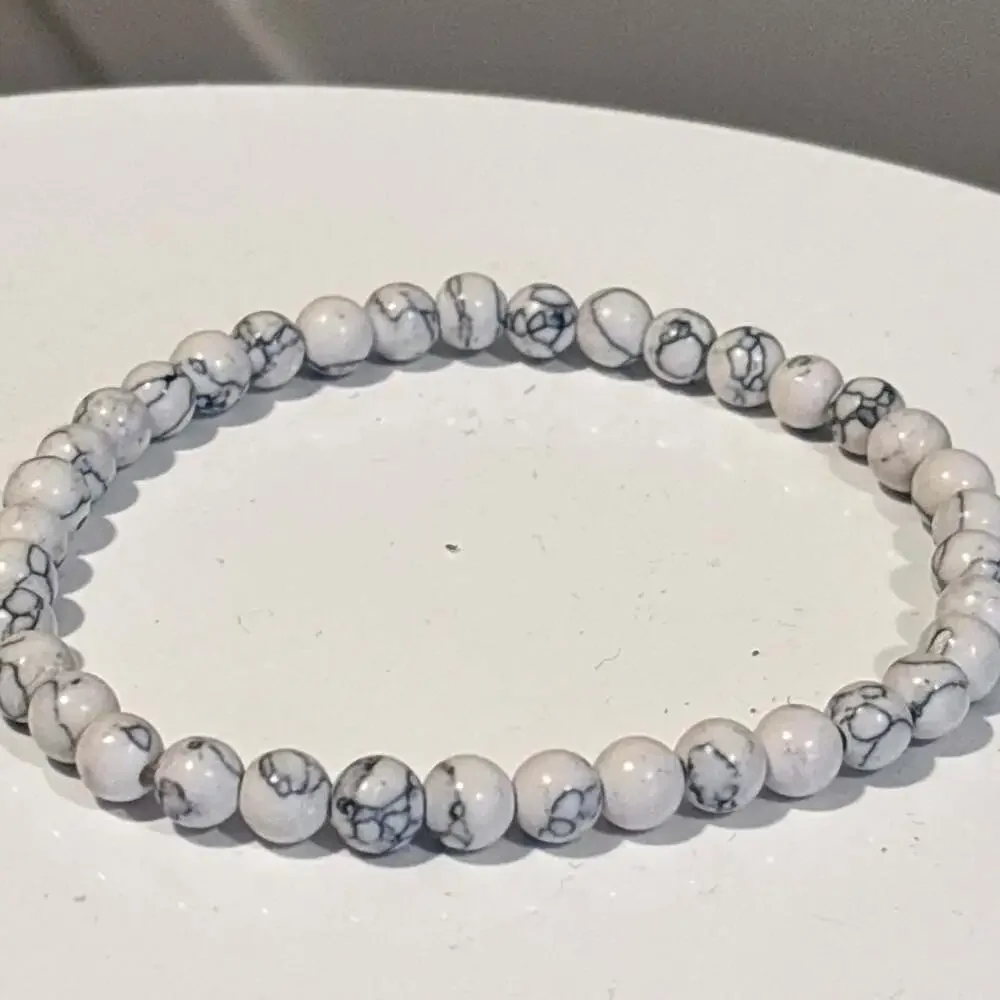 White Black Marble Howlite Stretchable Bracelet